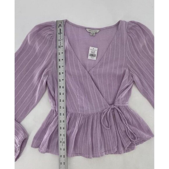 NWT American Eagle Cropped Lavender Puff Slv V-Neck Faux Wrap Boho Cottage Sz XS - Picture 9 of 10